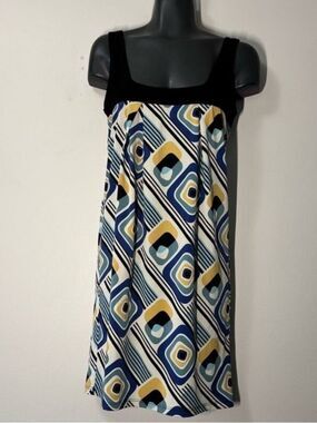 Vintage x Khaki Krew Blue and Black Sleeveless Scoop Neck Mini Sundress Small